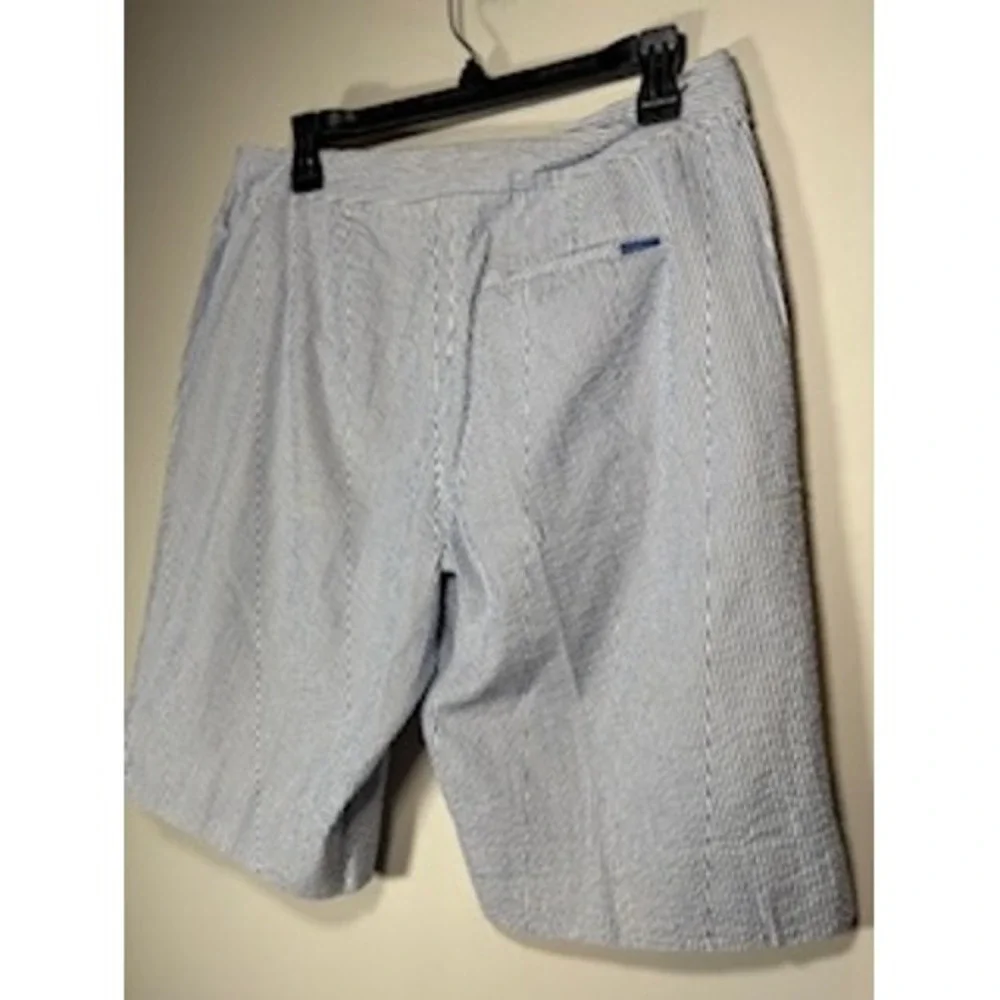 ST. AUMONT Seersucker Bermuda Golf Shorts‎ Size 8 Blue White Preppy Cotton
